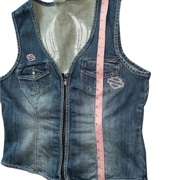 HARLEY DAVIDSON WOMENS DENIM JEAN ANGEL WING RHINESTONE VEST JACKET LARGE - Picture 9 of 9